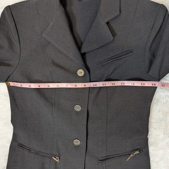Vintage 90s CDC Petites Longline Blazer Gray Size 4 Career Coat - Picture 6 of 16